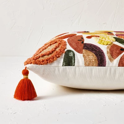 18"x18" Square Cotton Embroidered Harvest Accent Pillow White/Red/Mustard - Opalhouse™ Designed With Jungalow™ 2 18"x18" Square Cotton Embroidered Harvest Accent Pillow White/Red/Mustard - Opalhouse™ Designed With Jungalow™ - Image 2