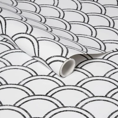 Scallops Peel & Stick Wallpaper Black/White - Opalhouse™: Removable Vinyl, Self-Adhesive, Washable, 27.5 Sq Ft Coverage 4 Scallops Peel & Stick Wallpaper Black/White - Opalhouse™: Removable Vinyl, Self-Adhesive, Washable, 27.5 Sq Ft Coverage - Image 4